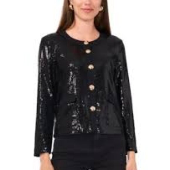 $ 100 Vince Camuto Women's Sequined Collarless Cropped Jacket Size 10 - Picture 1 of 2